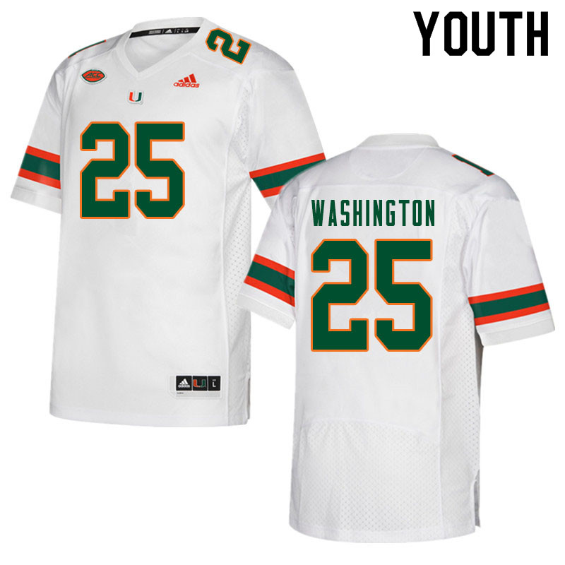 Youth #25 Keshawn Washington Miami Hurricanes College Football Jerseys Sale-White